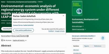  انتشار مقاله در مجله Environment, Development and Sustainability (Aug 2024) توسط دکتر پریساسادات آشفته 